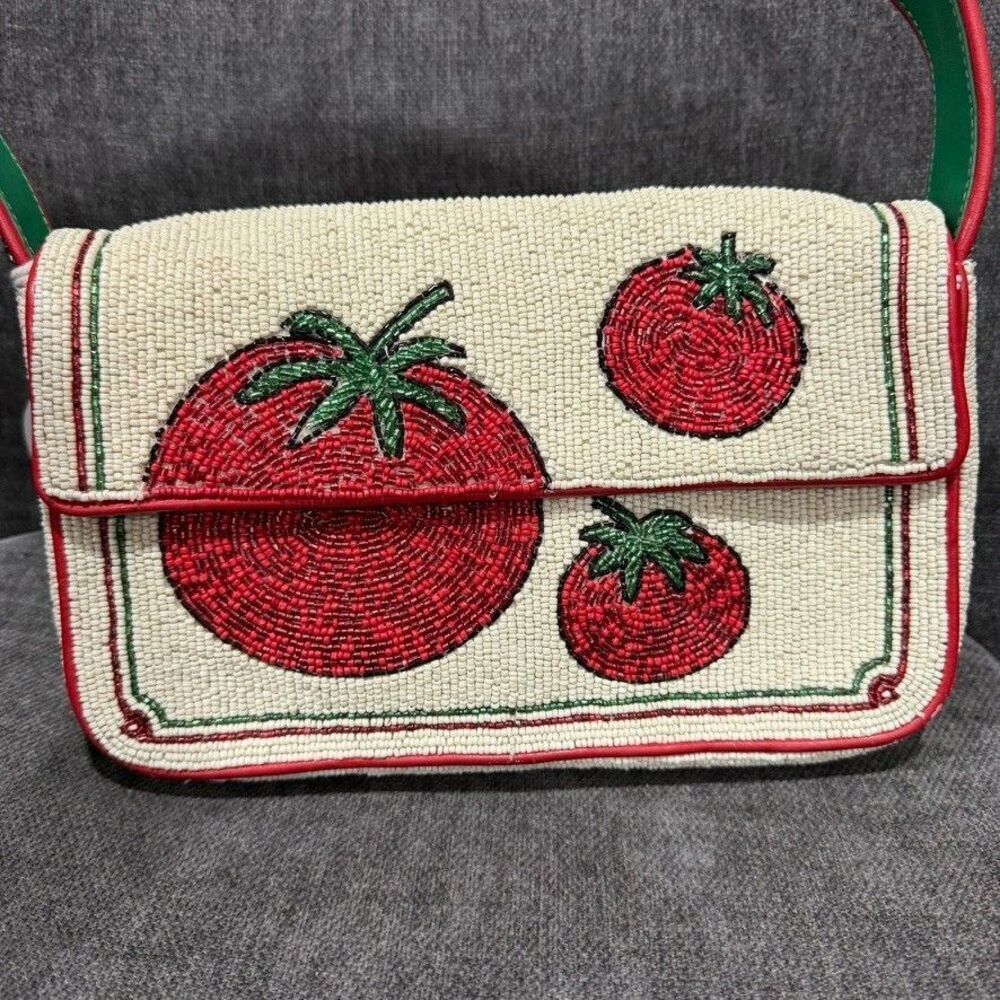 STAUD Tommy Beaded Floral Shoulder Bag Tomato - Picture 4 of 16